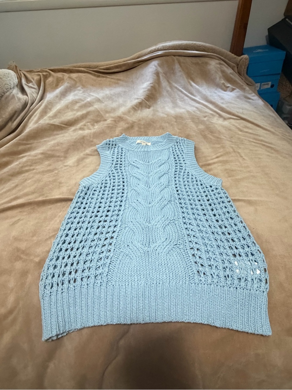 Elan Women’s Cable Knit Sleeveless Sweater Vest - Light Blue Medium